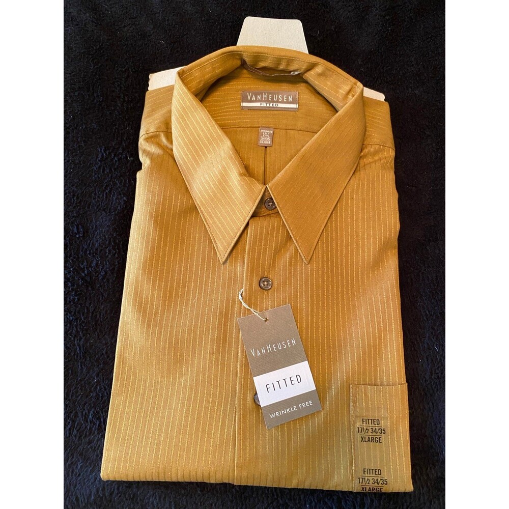NWT Van Heusen Fitted Wrinkle Free Satin Stripe Dress Shirt 17 1/2 34/35